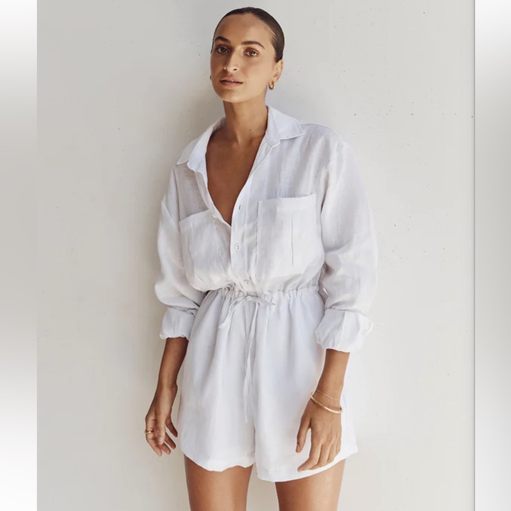 DISSH MAXIE WHITE LINEN SHIRT ROMPER - WHITE - SIZE 6